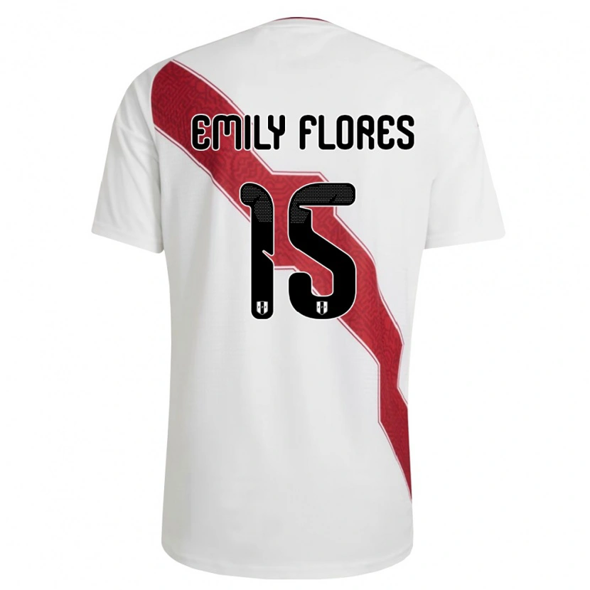 Danxen Mujer Camiseta Perú Emily Flores #15 Blanco Rojo Negro 1ª Equipación 26-28 La Camisa México