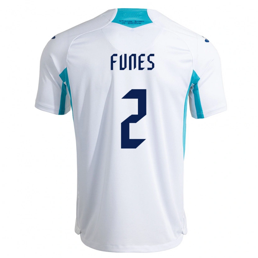 Danxen Mujer Camiseta Honduras Kevin Funes #2 Blanco Azul Azul Cielo 1ª Equipación 26-28 La Camisa México
