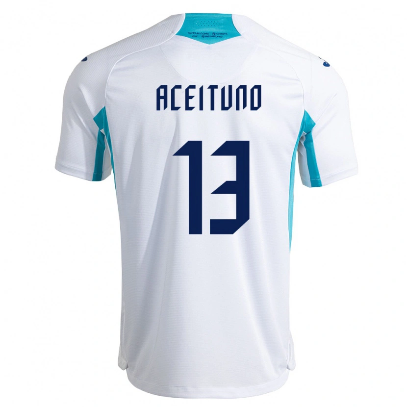Danxen Mujer Camiseta Honduras Marco Aceituno #13 Blanco Azul Azul Cielo 1ª Equipación 26-28 La Camisa México