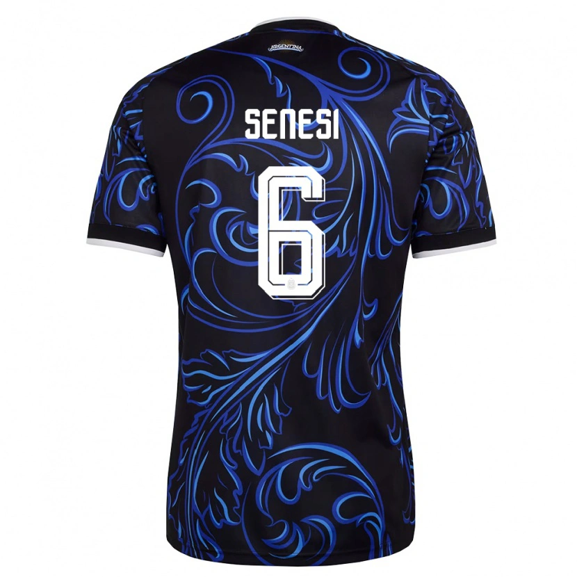 Danxen Mujer Camiseta Argentina Marcos Senesi #6 Negro Blanco Azul Cielo 2ª Equipación 26-28 La Camisa México