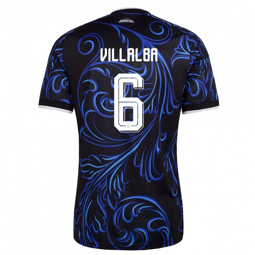 Danxen Mujer Camiseta Argentina Juan Villalba #6 Negro Blanco Azul Cielo 2ª Equipación 26-28 La Camisa México