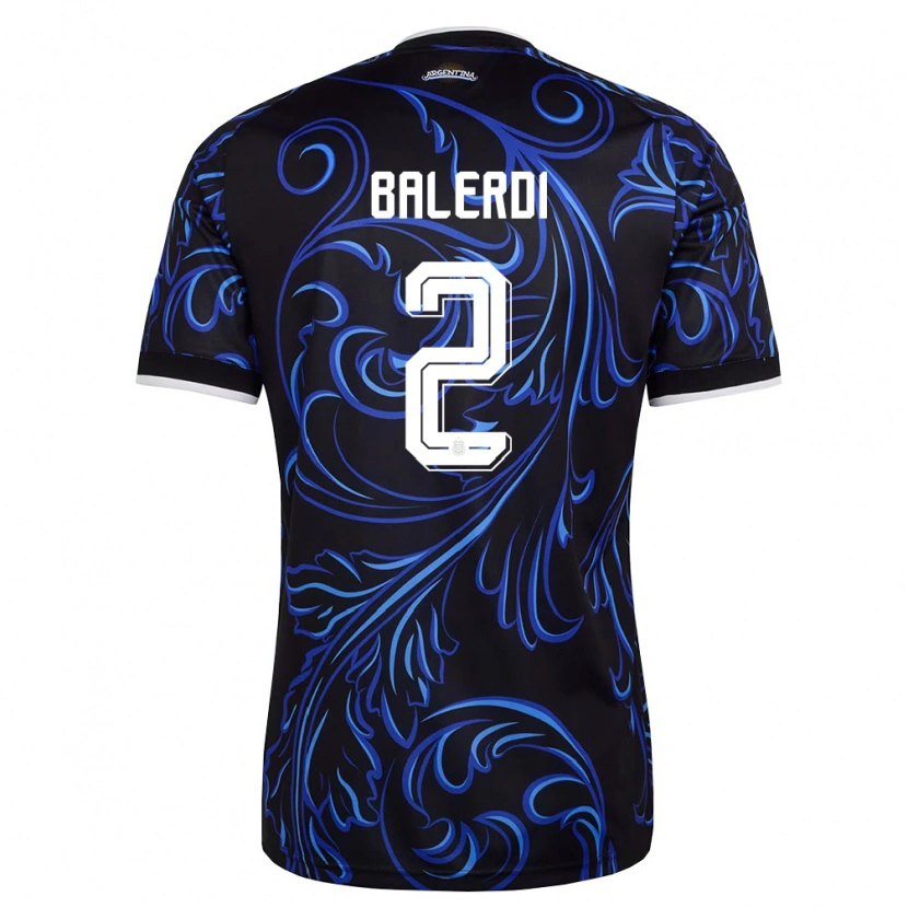 Danxen Mujer Camiseta Argentina Leonardo Balerdi #2 Negro Blanco Azul Cielo 2ª Equipación 26-28 La Camisa México