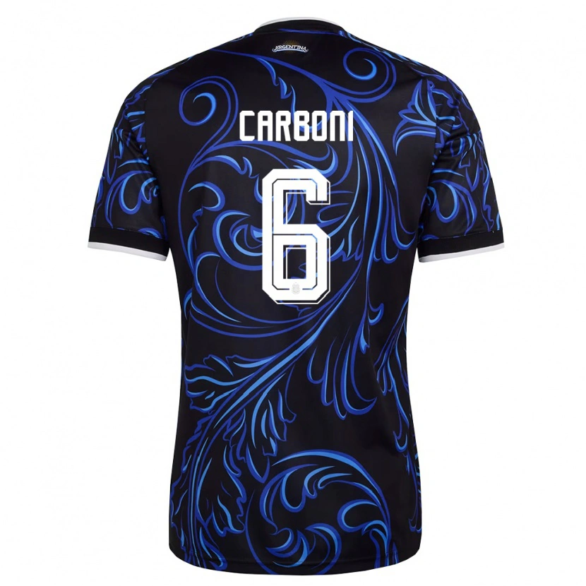 Danxen Mujer Camiseta Argentina Franco Carboni #6 Negro Blanco Azul Cielo 2ª Equipación 26-28 La Camisa México
