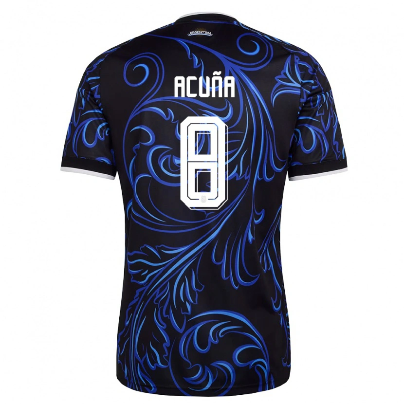 Danxen Mujer Camiseta Argentina Marcos Acuña #8 Negro Blanco Azul Cielo 2ª Equipación 26-28 La Camisa México