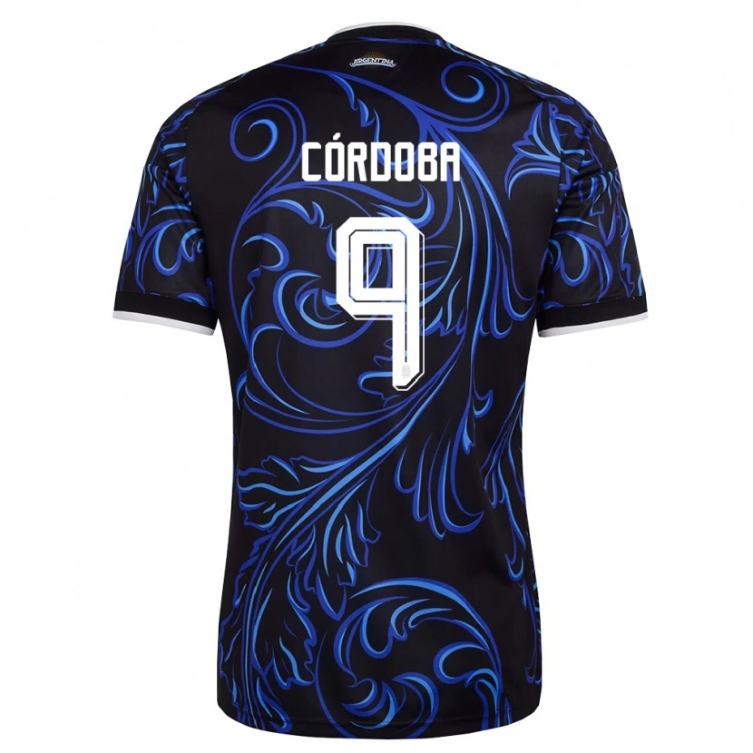 Danxen Mujer Camiseta Argentina Matías Córdoba #9 Negro Blanco Azul Cielo 2ª Equipación 26-28 La Camisa México