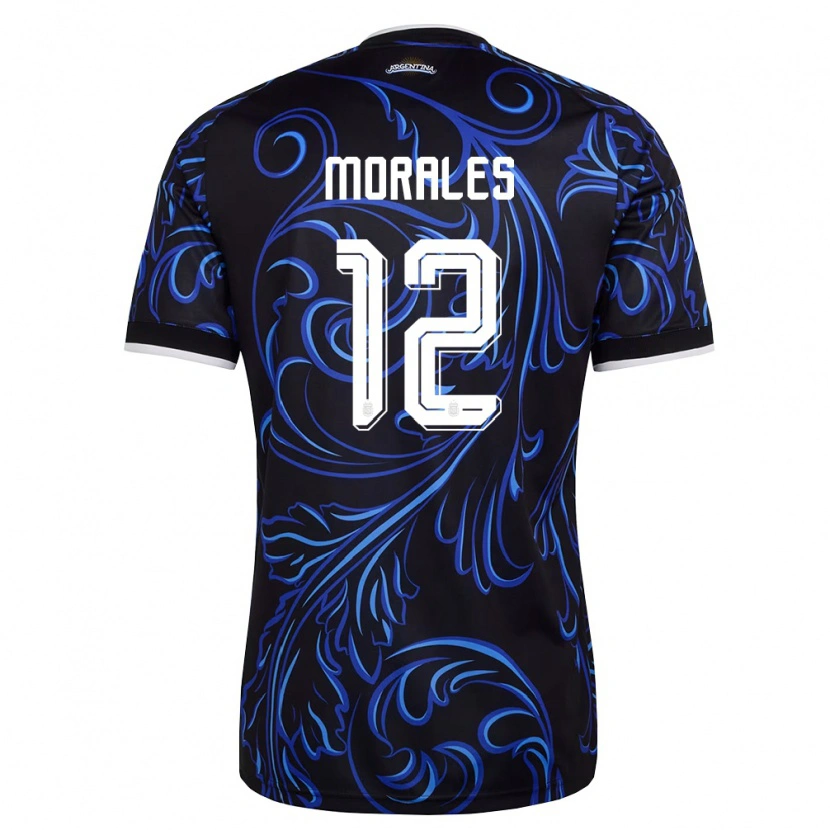 Danxen Mujer Camiseta Argentina Lautaro Morales #12 Negro Blanco Azul Cielo 2ª Equipación 26-28 La Camisa México