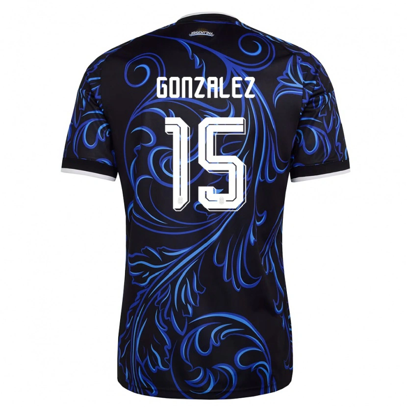 Danxen Mujer Camiseta Argentina Nico González #15 Negro Blanco Azul Cielo 2ª Equipación 26-28 La Camisa México