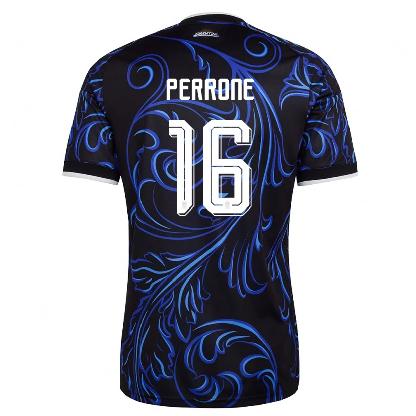Danxen Mujer Camiseta Argentina Máximo Perrone #16 Negro Blanco Azul Cielo 2ª Equipación 26-28 La Camisa México