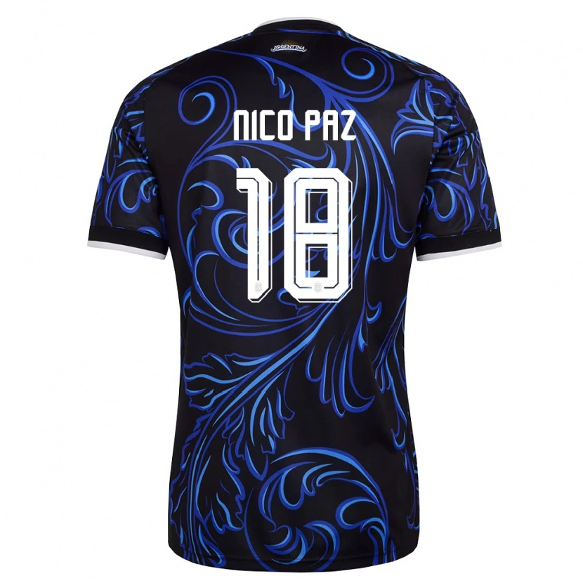 Danxen Mujer Camiseta Argentina Nico Paz #18 Negro Blanco Azul Cielo 2ª Equipación 26-28 La Camisa México