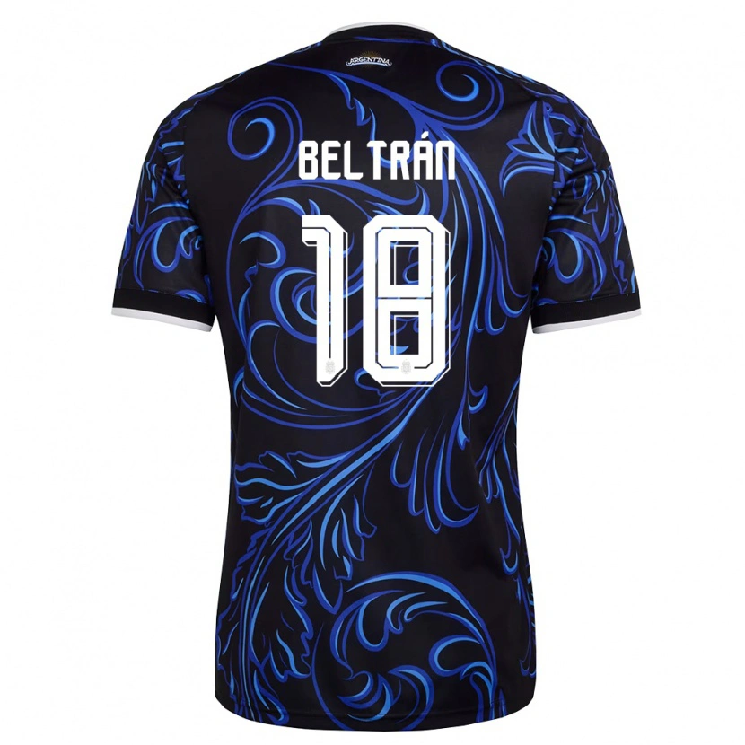 Danxen Mujer Camiseta Argentina Lucas Beltrán #18 Negro Blanco Azul Cielo 2ª Equipación 26-28 La Camisa México