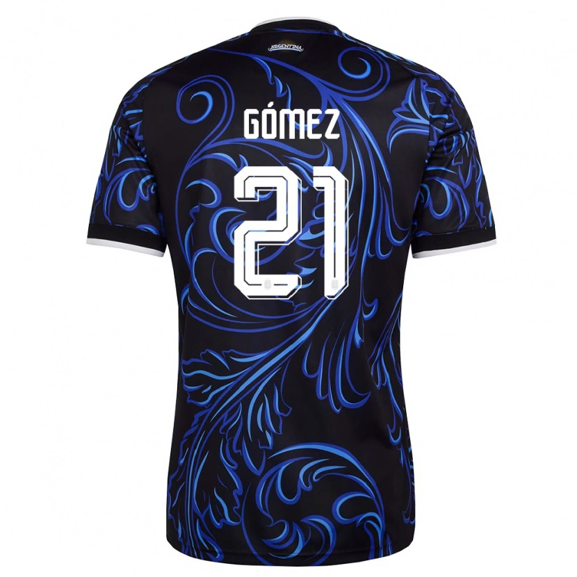 Danxen Mujer Camiseta Argentina Alain Gómez #21 Negro Blanco Azul Cielo 2ª Equipación 26-28 La Camisa México