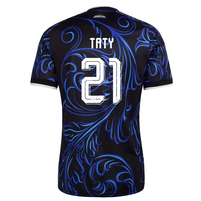 Danxen Mujer Camiseta Argentina Taty Castellanos #21 Negro Blanco Azul Cielo 2ª Equipación 26-28 La Camisa México