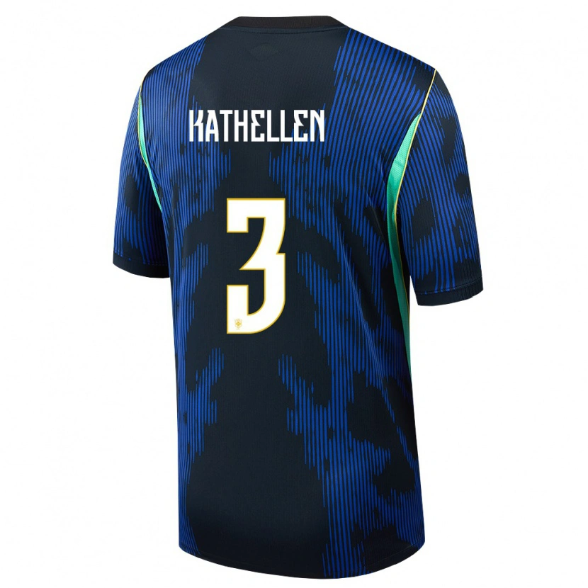 Danxen Mujer Camiseta Brasil Kathellen #3 Azul Amarillo Marino 2ª Equipación 26-28 La Camisa México