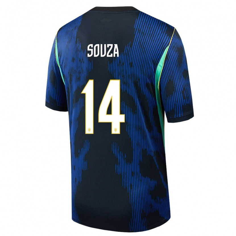 Danxen Mujer Camiseta Brasil João Souza #14 Azul Amarillo Marino 2ª Equipación 26-28 La Camisa México