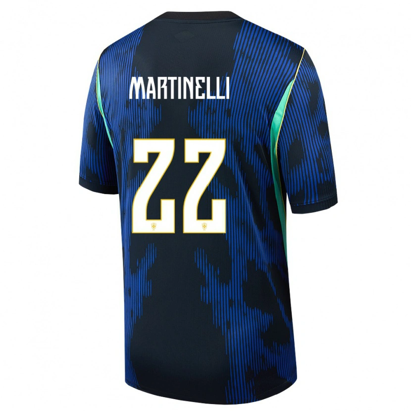 Danxen Mujer Camiseta Brasil Gabriel Martinelli #22 Azul Amarillo Marino 2ª Equipación 26-28 La Camisa México