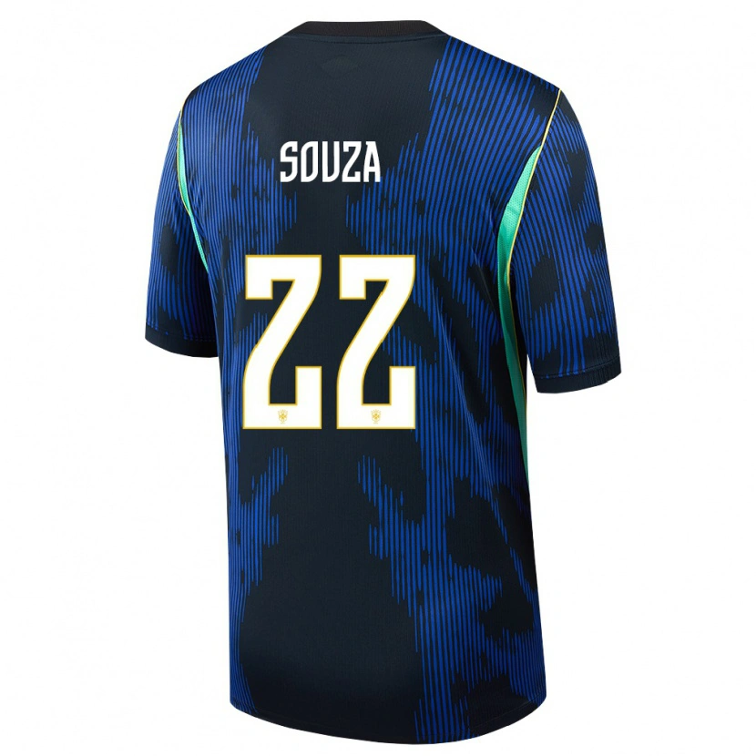 Danxen Mujer Camiseta Brasil Luiz Souza #22 Azul Amarillo Marino 2ª Equipación 26-28 La Camisa México