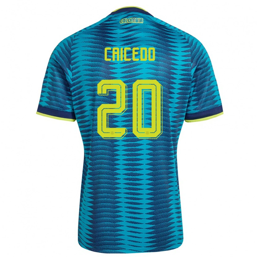 Danxen Mujer Camiseta Colombia Brayan Caicedo #20 Azul Amarillo Marino 2ª Equipación 26-28 La Camisa México