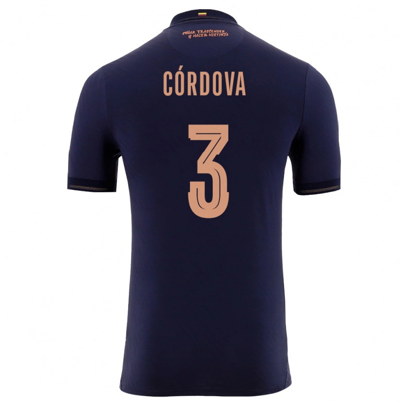 Danxen Mujer Camiseta Ecuador Luis Cordova #3 Marino Oro 2ª Equipación 26-28 La Camisa México