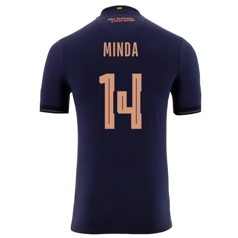 Danxen Mujer Camiseta Ecuador Alan Minda #14 Marino Oro 2ª Equipación 26-28 La Camisa México