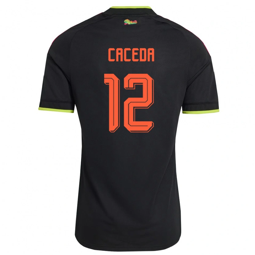 Danxen Mujer Camiseta Perú Carlos Cáceda #12 Negro Amarillo Rosa 2ª Equipación 26-28 La Camisa México
