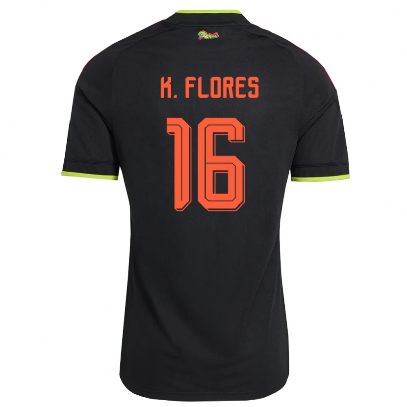 Danxen Mujer Camiseta Perú Kimbherly Flores #16 Negro Amarillo Rosa 2ª Equipación 26-28 La Camisa México