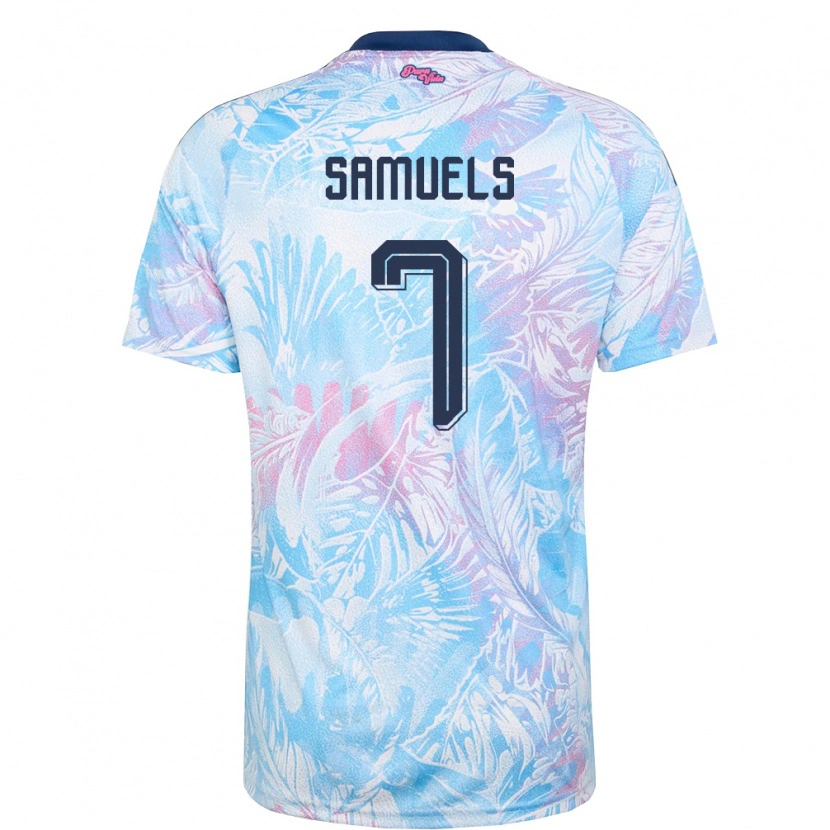Danxen Mujer Camiseta Costa Rica Akenai Samuels #7 Azul Cielo Marino Rosa 2ª Equipación 26-28 La Camisa México