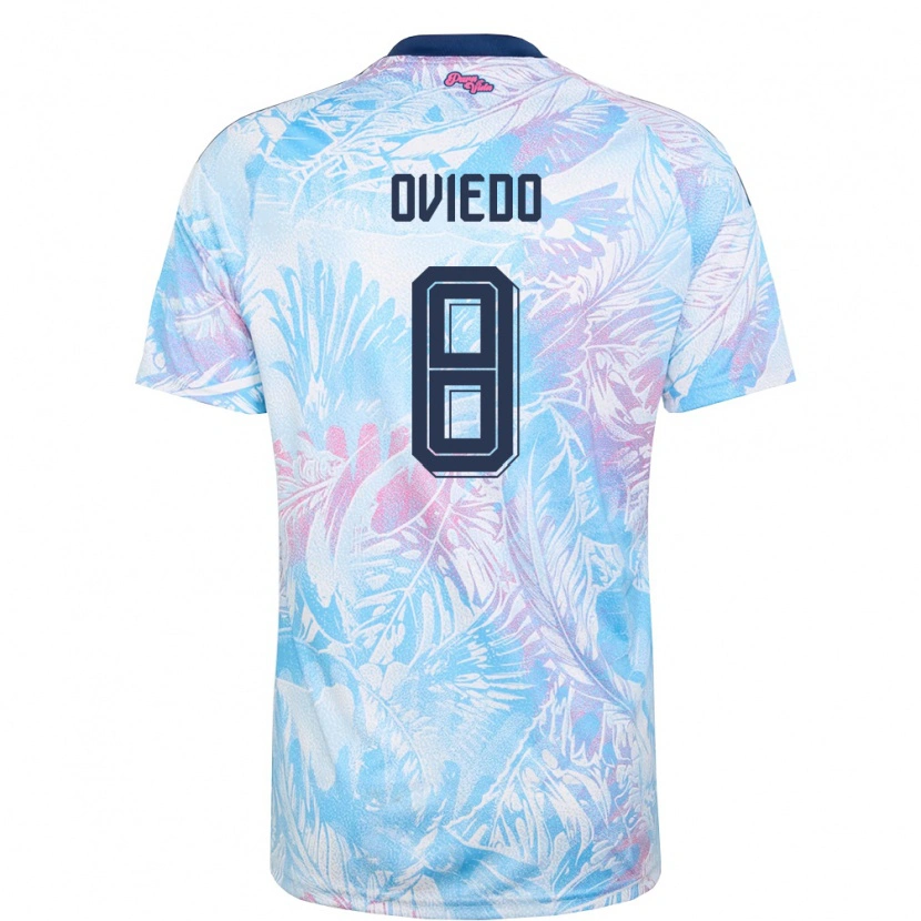 Danxen Mujer Camiseta Costa Rica Bryan Oviedo #8 Azul Cielo Marino Rosa 2ª Equipación 26-28 La Camisa México
