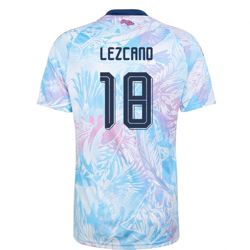 Danxen Mujer Camiseta Costa Rica Alexandre Lezcano #18 Azul Cielo Marino Rosa 2ª Equipación 26-28 La Camisa México