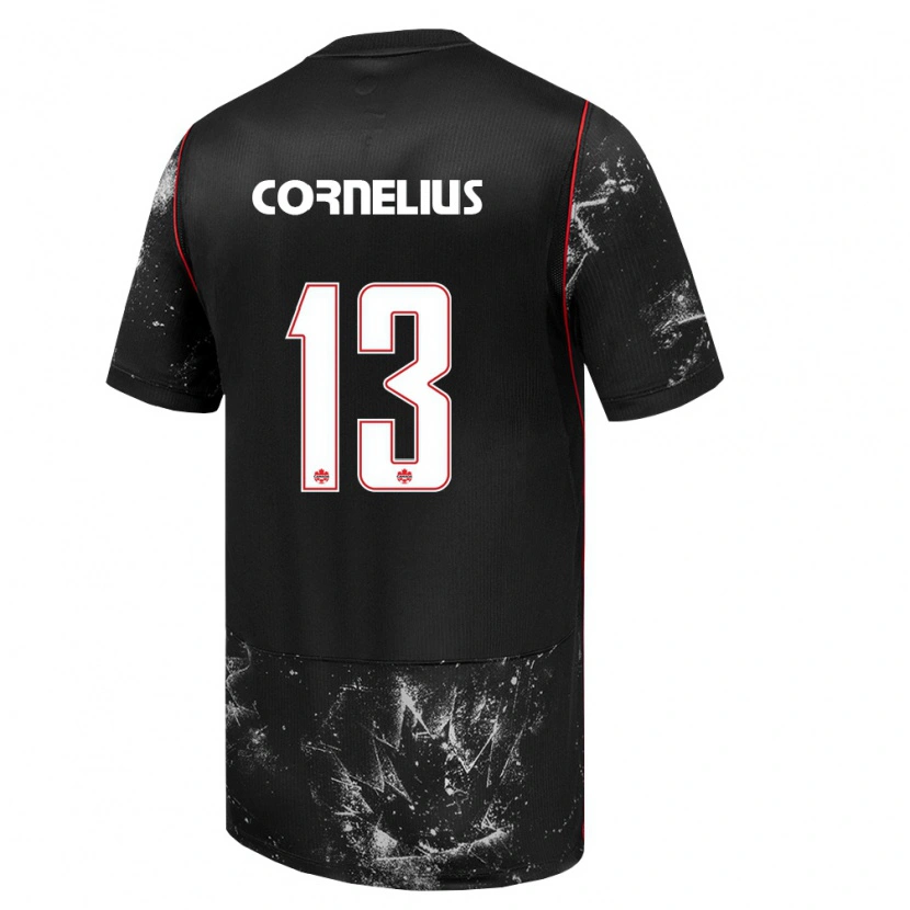 Danxen Mujer Camiseta Canadá Derek Cornelius #13 Negro Blanco Rojo 2ª Equipación 26-28 La Camisa México