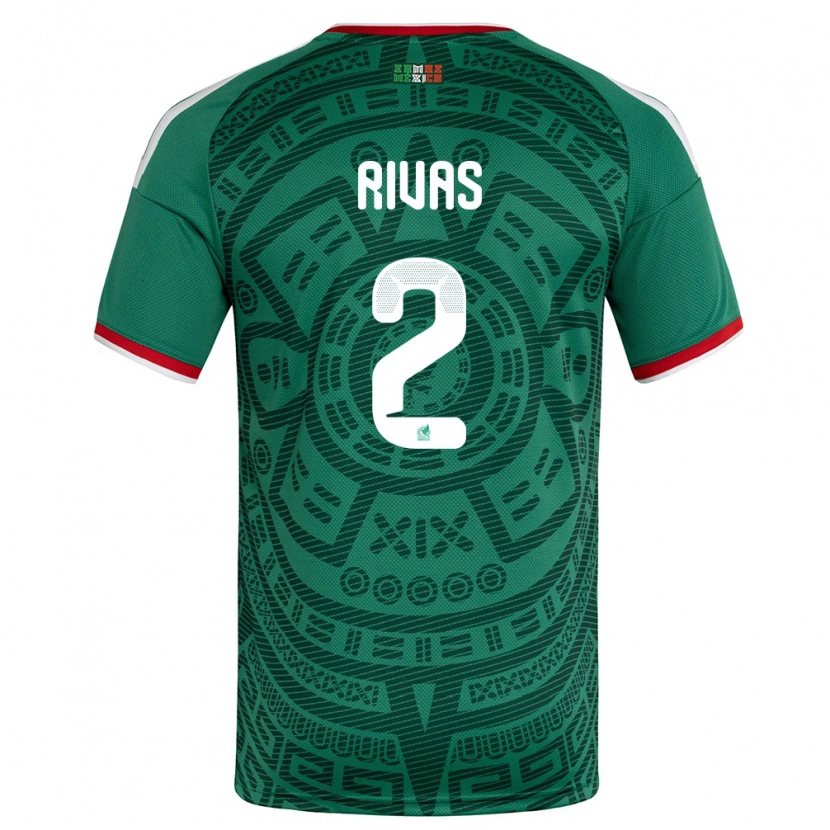 Danxen Niño Camiseta México Jesus Rivas #2 Verde Blanco Rojo 1ª Equipación 26-28 La Camisa México