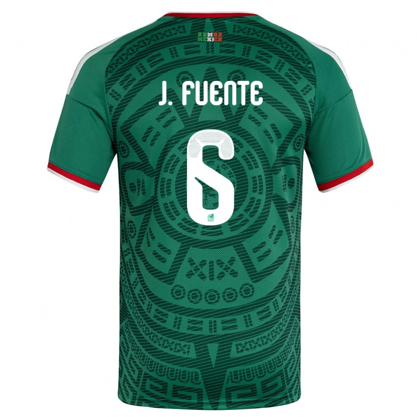 Danxen Niño Camiseta México Jonathan De La Fuente #6 Verde Blanco Rojo 1ª Equipación 26-28 La Camisa México