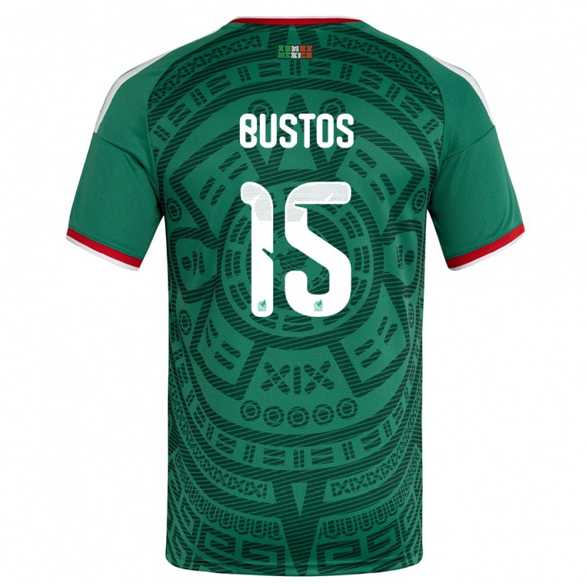 Danxen Niño Camiseta México César Bustos #15 Verde Blanco Rojo 1ª Equipación 26-28 La Camisa México