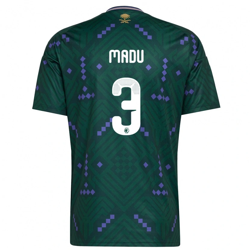 Danxen Niño Camiseta Arabia Saudita Abdullah Madu #3 Verde Púrpura Blanco 1ª Equipación 26-28 La Camisa México