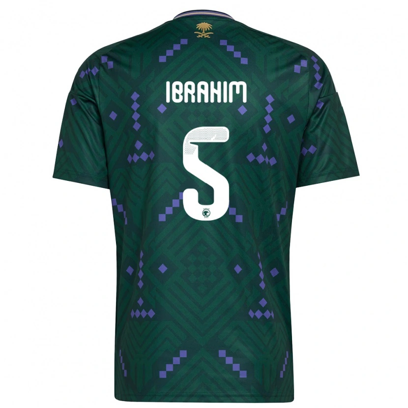 Danxen Niño Camiseta Arabia Saudita Khalid Ibrahim #5 Verde Púrpura Blanco 1ª Equipación 26-28 La Camisa México