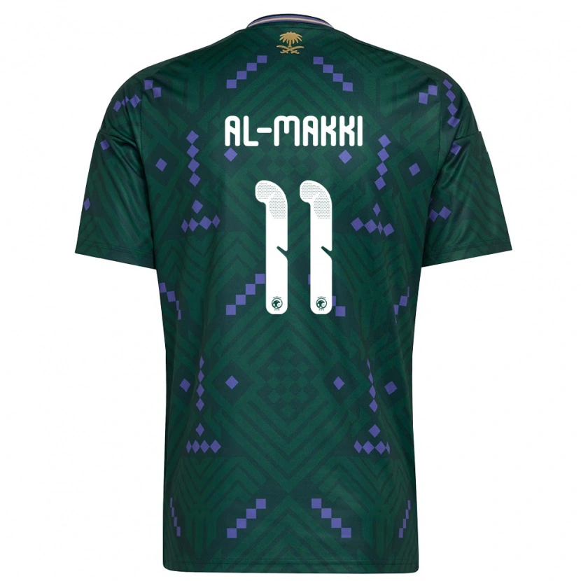 Danxen Niño Camiseta Arabia Saudita Ali Al-Makki #11 Verde Púrpura Blanco 1ª Equipación 26-28 La Camisa México