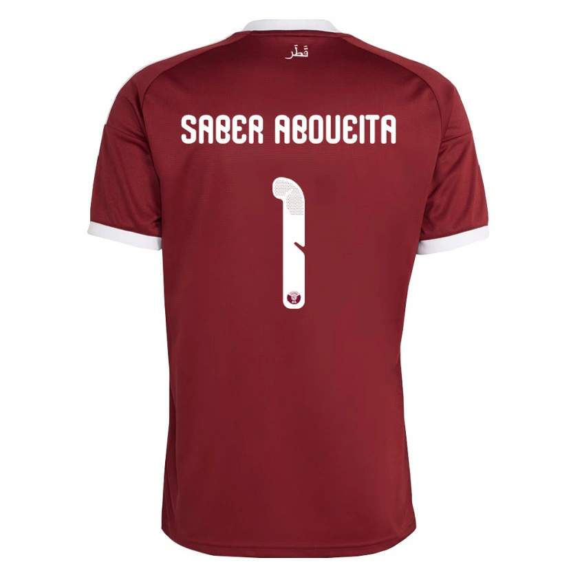 Danxen Niño Camiseta Catar Ahmed Aboueita #1 Rojo Borgoña Blanco 1ª Equipación 26-28 La Camisa México