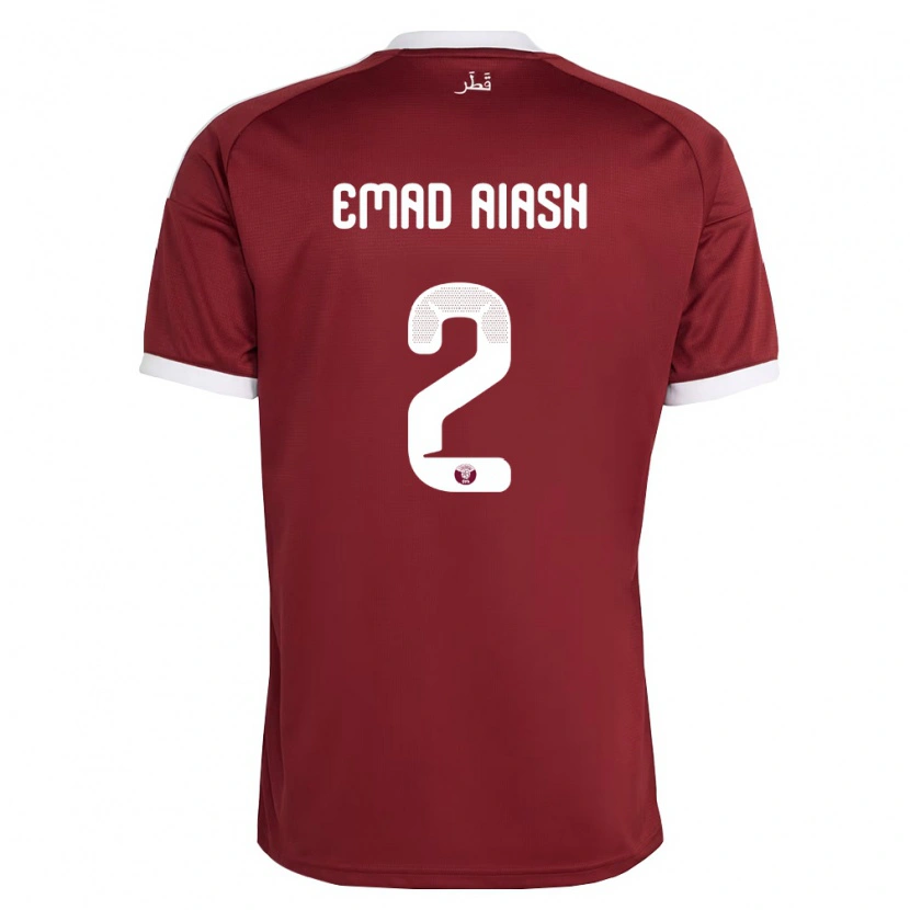 Danxen Niño Camiseta Catar Mohamed Emad Aiash #2 Rojo Borgoña Blanco 1ª Equipación 26-28 La Camisa México