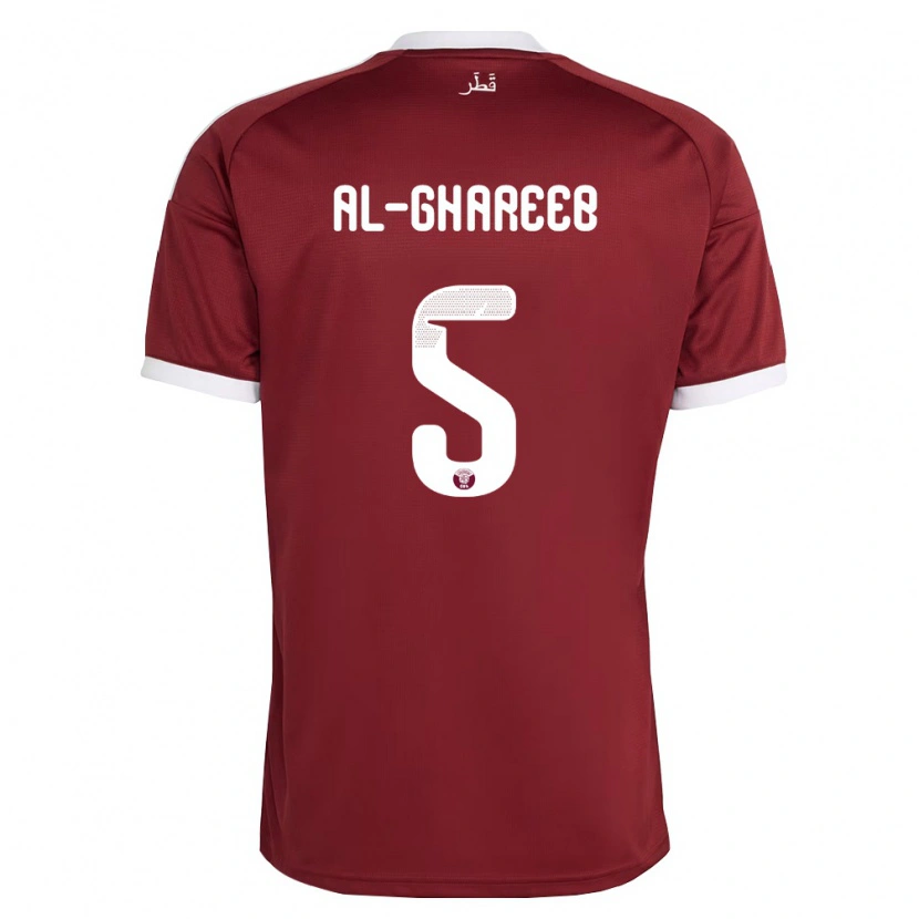 Danxen Niño Camiseta Catar Hassan Mohammed Al-Ghareeb #5 Rojo Borgoña Blanco 1ª Equipación 26-28 La Camisa México