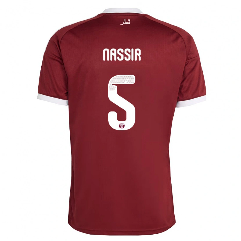 Danxen Niño Camiseta Catar Taha Nassir #5 Rojo Borgoña Blanco 1ª Equipación 26-28 La Camisa México