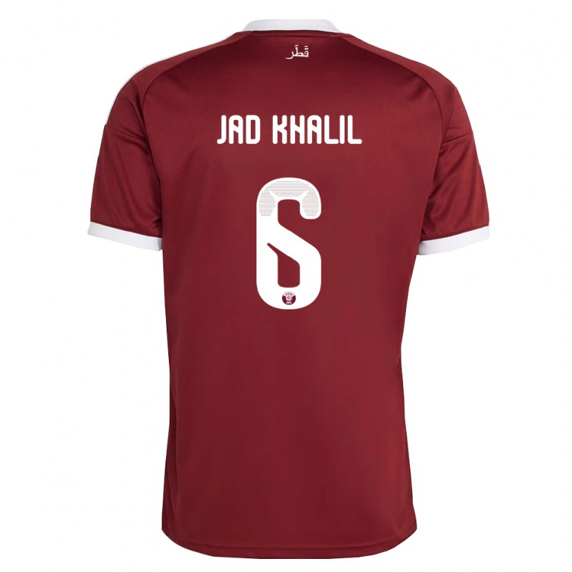 Danxen Niño Camiseta Catar Hadi Jad Khalil #6 Rojo Borgoña Blanco 1ª Equipación 26-28 La Camisa México