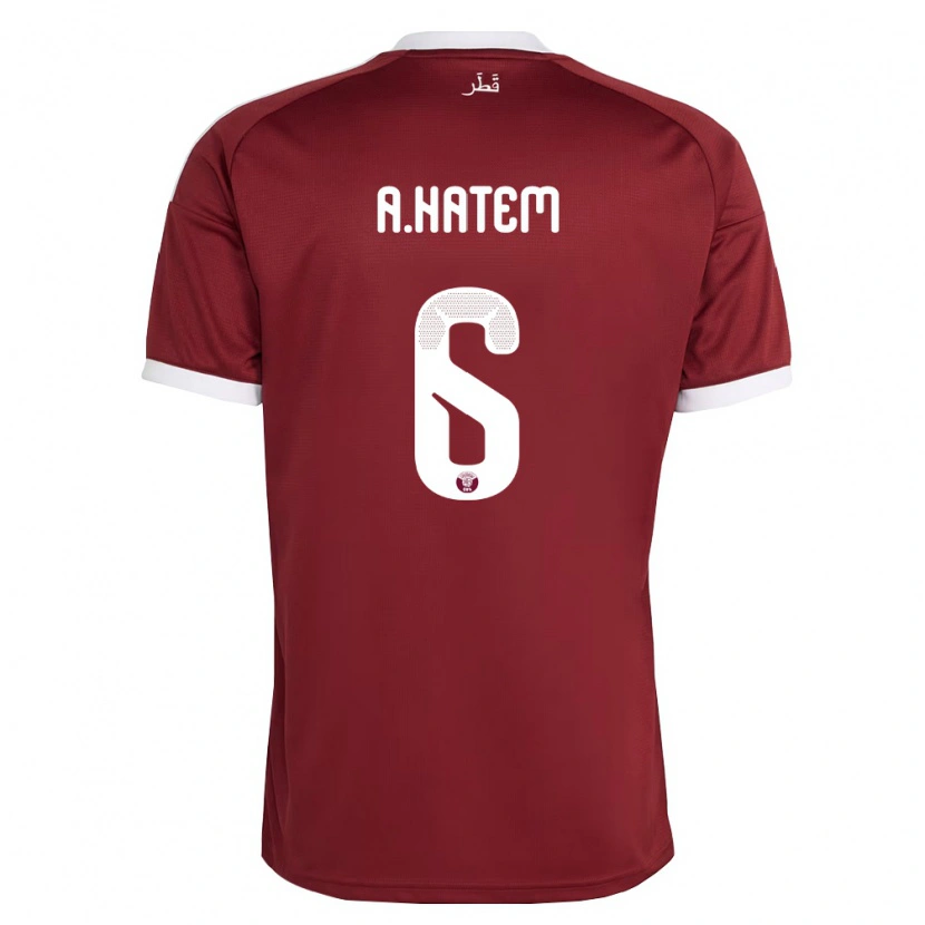 Danxen Niño Camiseta Catar Abdulaziz Hatem #6 Rojo Borgoña Blanco 1ª Equipación 26-28 La Camisa México
