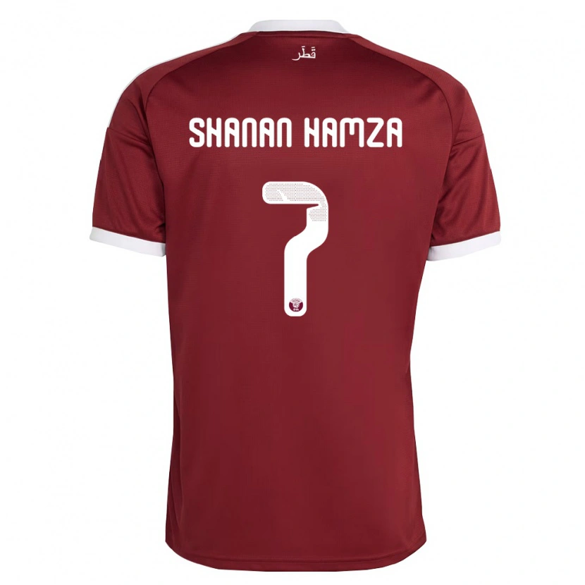 Danxen Niño Camiseta Catar Mubarak Shanan Hamza #7 Rojo Borgoña Blanco 1ª Equipación 26-28 La Camisa México