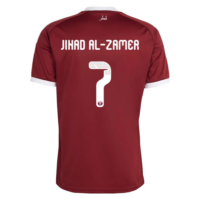 Danxen Niño Camiseta Catar Mohammed Jihad Al-Zamer #7 Rojo Borgoña Blanco 1ª Equipación 26-28 La Camisa México