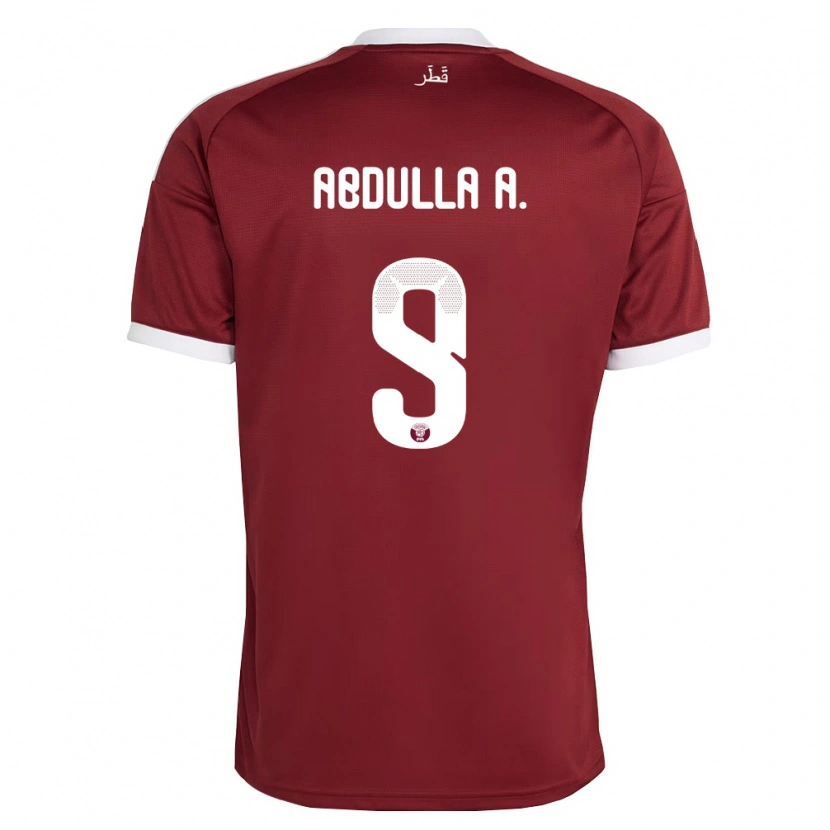 Danxen Niño Camiseta Catar Mohsain Abdulla A. #9 Rojo Borgoña Blanco 1ª Equipación 26-28 La Camisa México