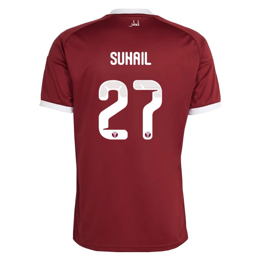 Danxen Niño Camiseta Catar Ahmed Suhail #27 Rojo Borgoña Blanco 1ª Equipación 26-28 La Camisa México