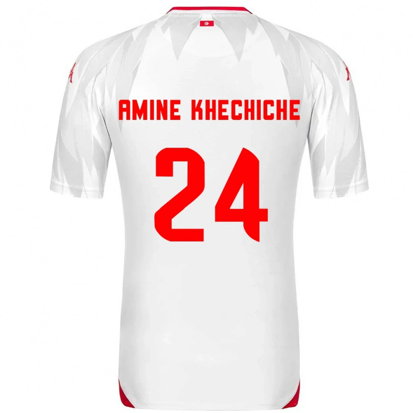 Danxen Niño Camiseta Túnez Mohamed Amine Khechiche #24 Blanco Rojo 1ª Equipación 26-28 La Camisa México