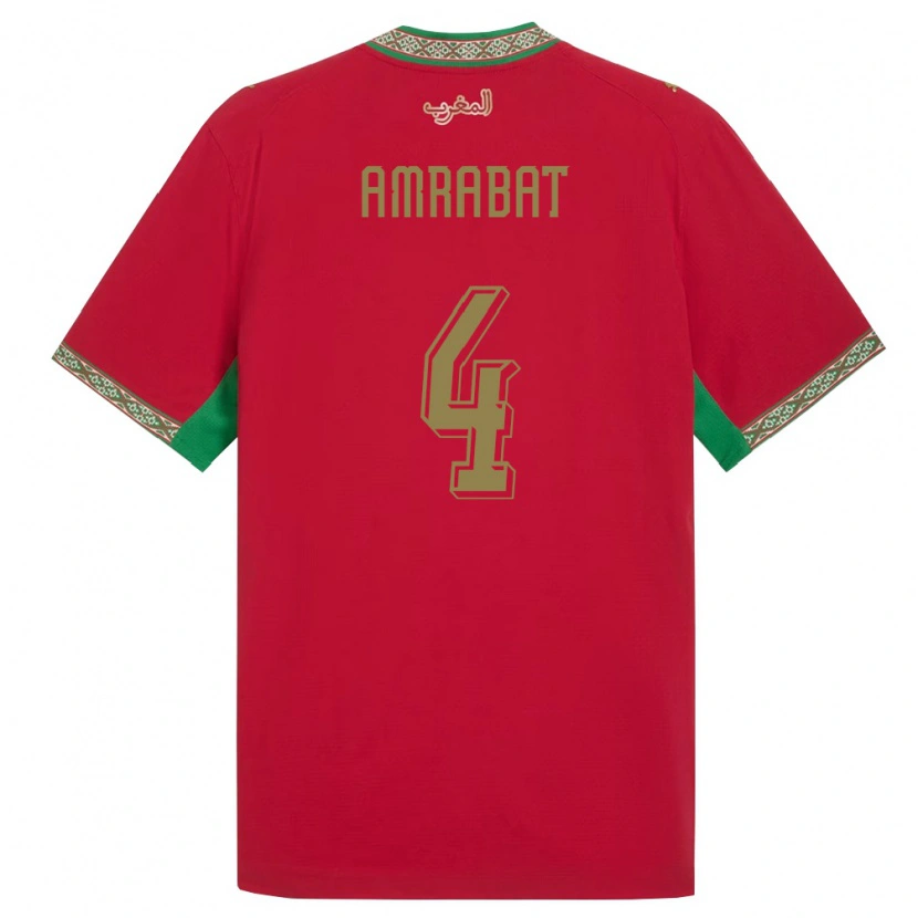 Danxen Niño Camiseta Marruecos Sofyan Amrabat #4 Rojo Verde Blanco 1ª Equipación 26-28 La Camisa México