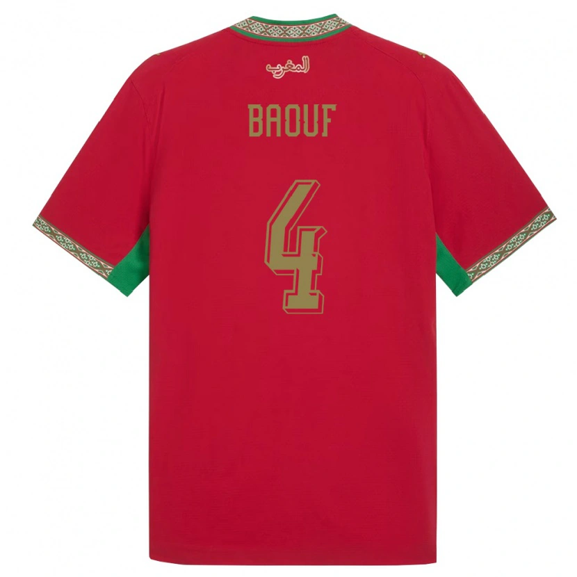 Danxen Niño Camiseta Marruecos Ismaël Baouf #4 Rojo Verde Blanco 1ª Equipación 26-28 La Camisa México