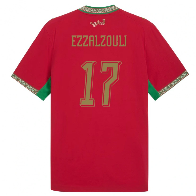 Danxen Niño Camiseta Marruecos Abde Ezzalzouli #17 Rojo Verde Blanco 1ª Equipación 26-28 La Camisa México