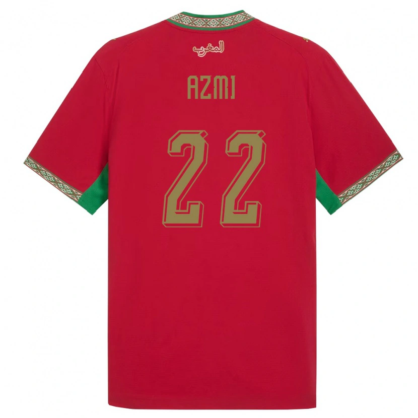 Danxen Niño Camiseta Marruecos Ahmed Azmi #22 Rojo Verde Blanco 1ª Equipación 26-28 La Camisa México